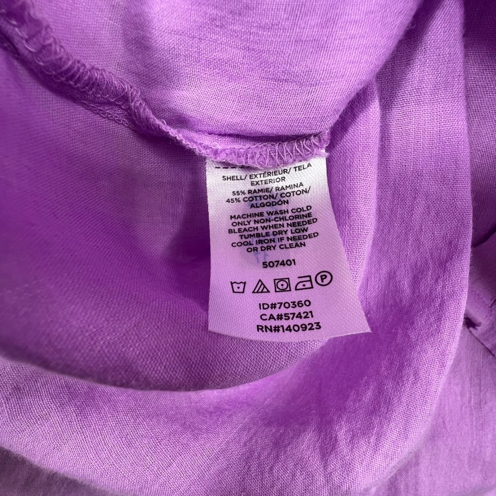 LOFT Purple Band Collar Button Down Blouse 3/4 Sleeve Pleated Yoke Size M - Picture 10 of 10